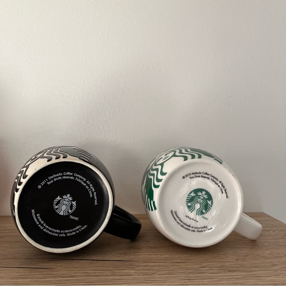 Set of 2 Starbucks Black and White Ceramic Mugs - Picture 3 of 3